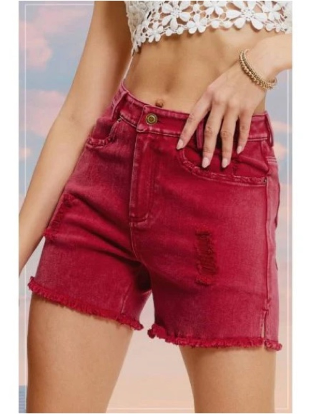BRAND NEW WITH TAGS Cherry Bomb Red Mineral Wash Denim Shorts